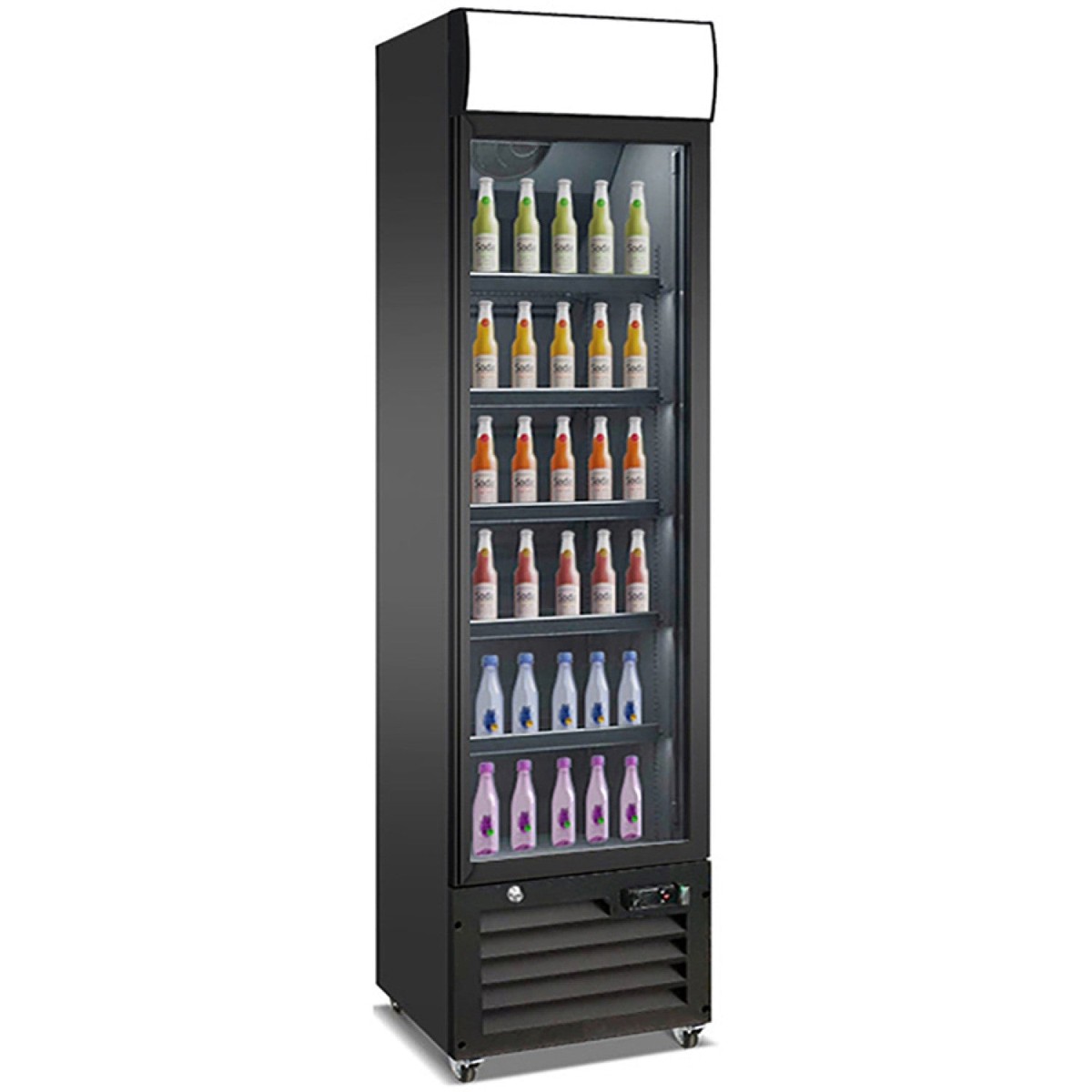 B Grade Commercial Bottle Cooler Upright 220 Litres Single Glass Door With Led Canopy In Black | Kxg220 H B Grade