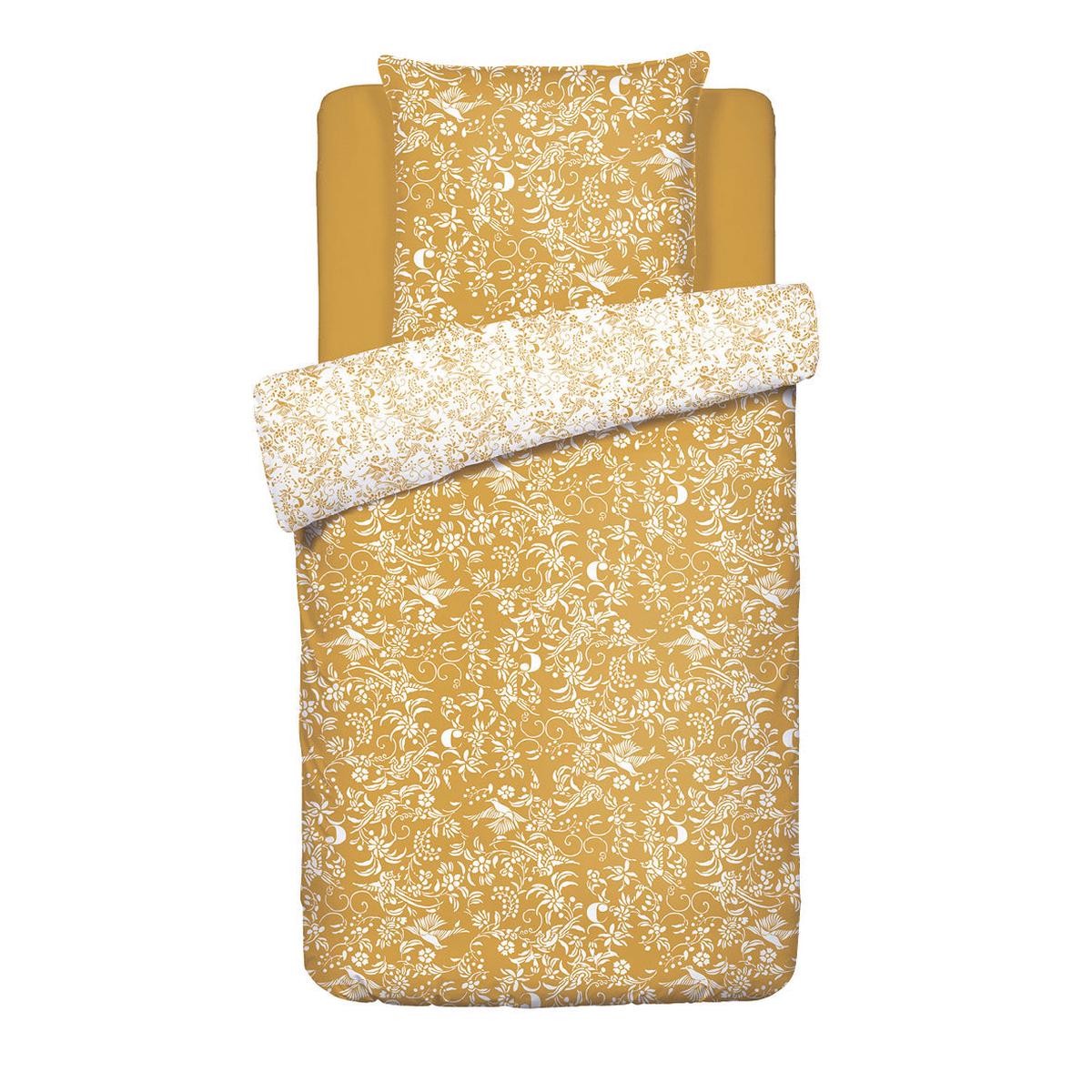 Duvet cover + pillowcase(s) cotton satin – Birds Yellow – 135 x 200 cm + 80 x 80 cm