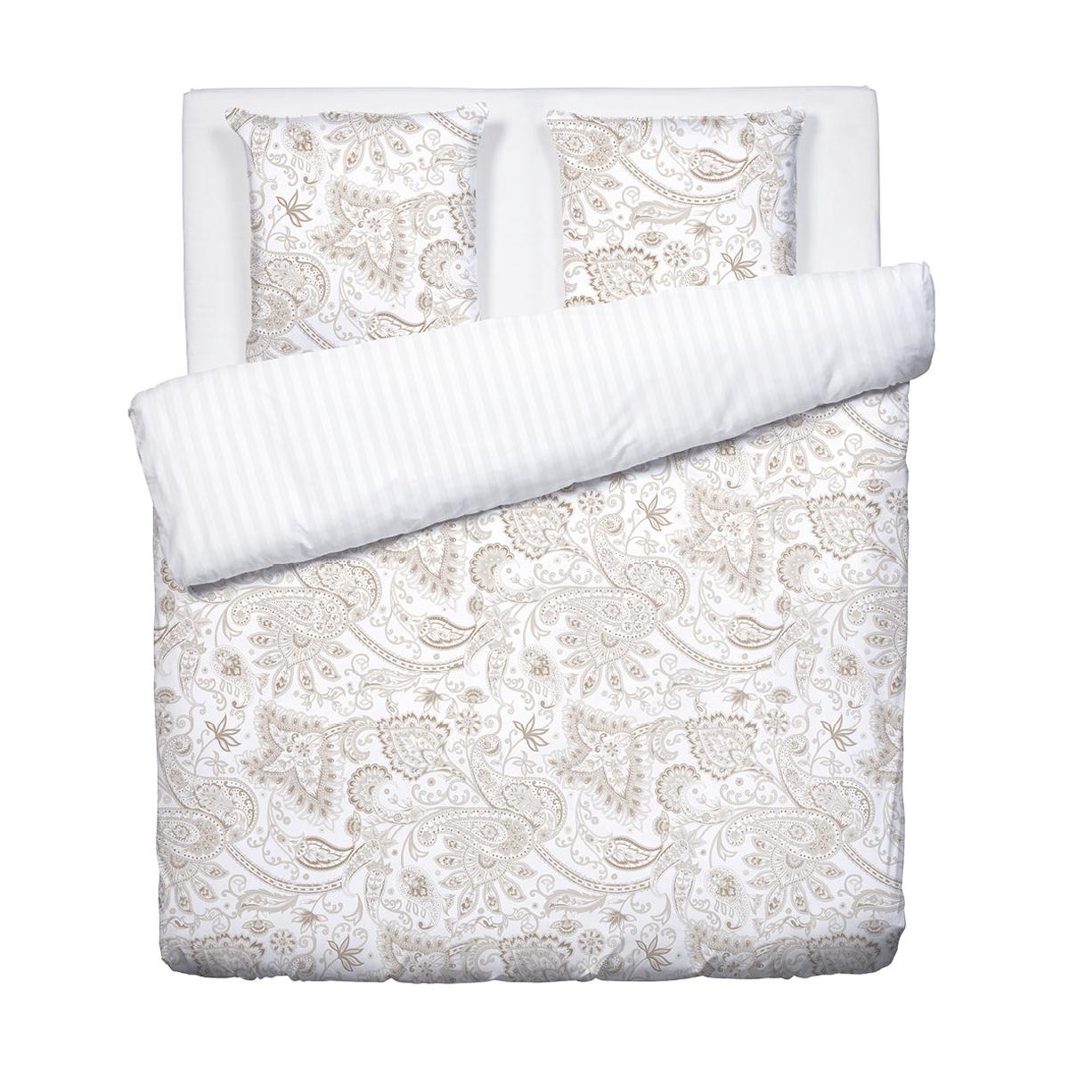 Duvet cover + pillowcase(s) cotton satin – Indienne Taupe – 260 x 240 cm + 2 x (63 x 63 cm)