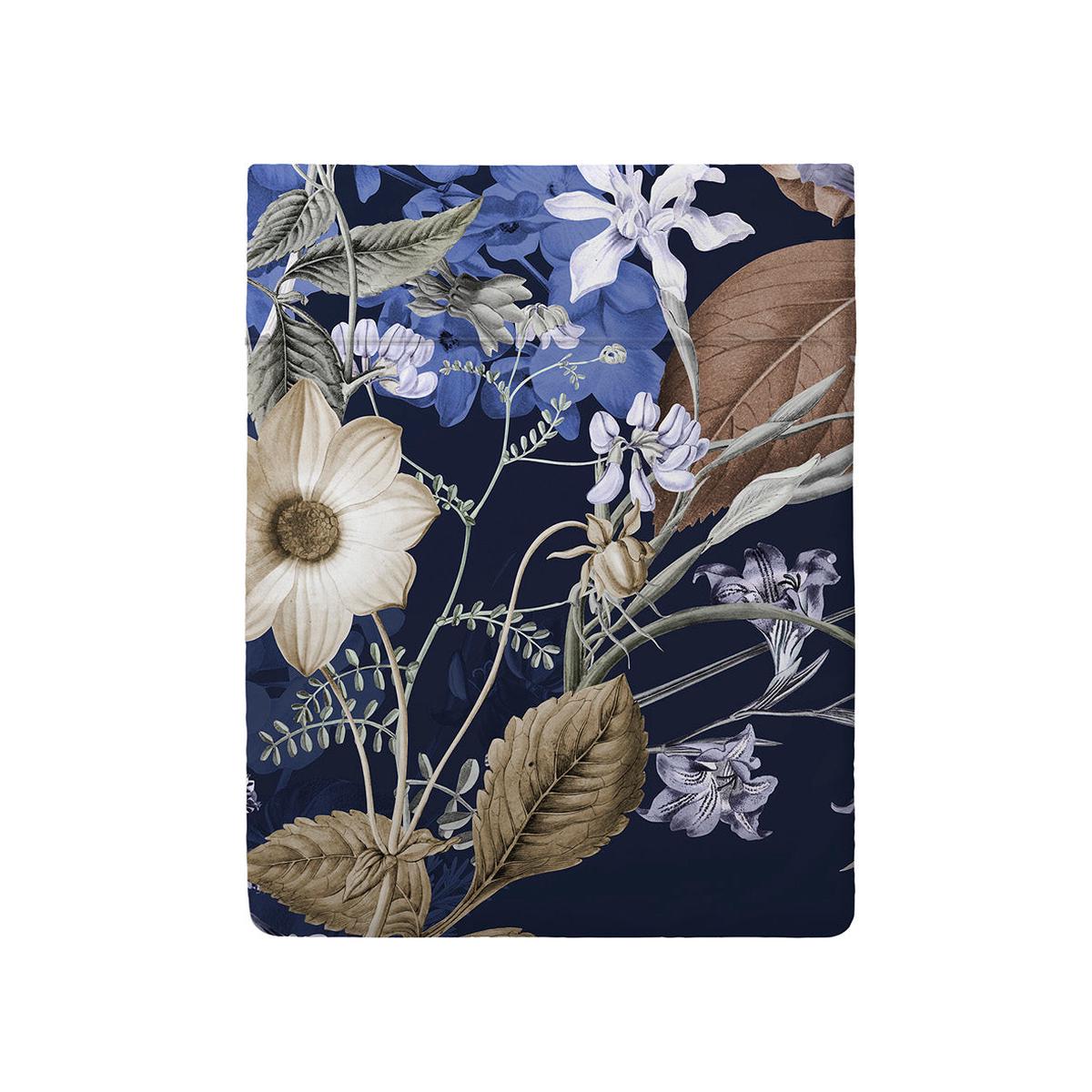 Flat sheet cotton satin – Floraison d’hortensias Blue
