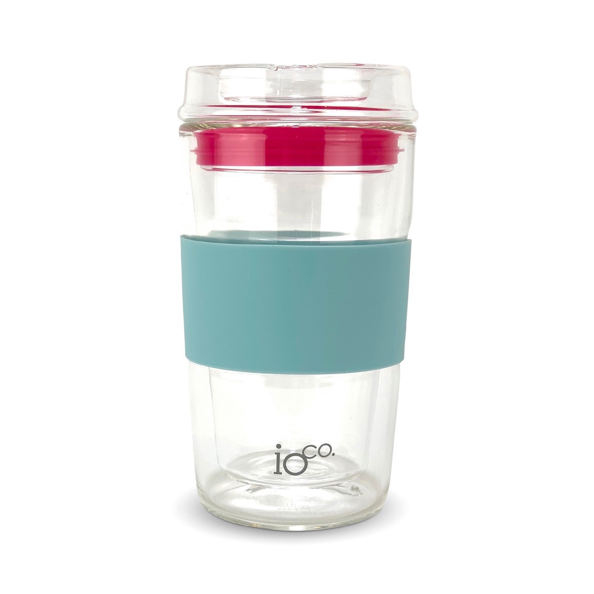 Ioco Glass Travel Mug 12oz – Ocean Blue/Hot Pink Seal