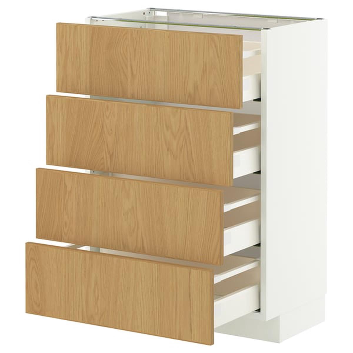 METOD / MAXIMERA base cab 4 frnts/4 drawers, white/Sinarp oak veneer, 60×37 cm