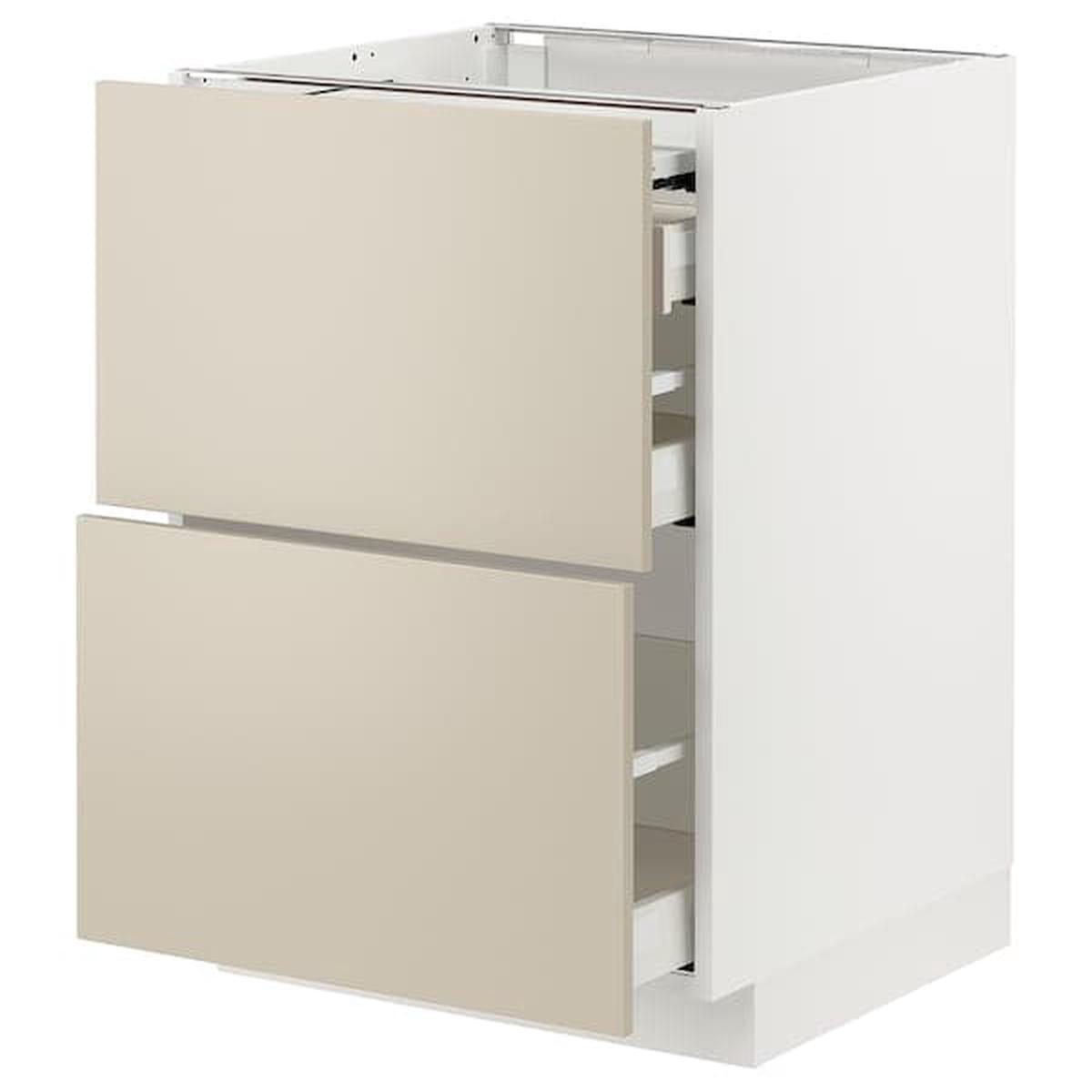 METOD / MAXIMERA bc w pull-out work surface/3drw, white/Havstorp beige, 60×60 cm