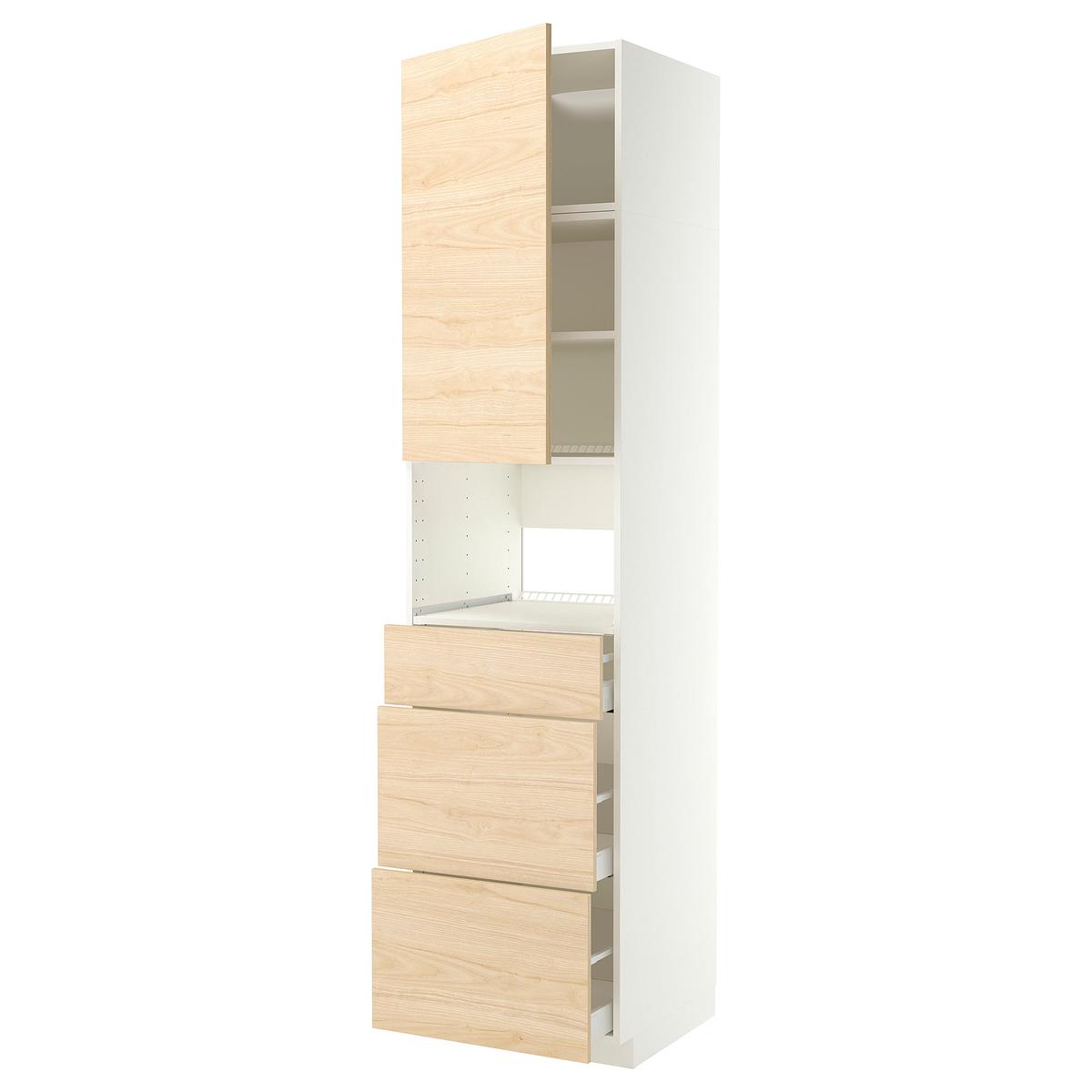 METOD / MAXIMERA high cabinet f built-in appliances, white/Askersund light ash effect, 60x60x240 cm