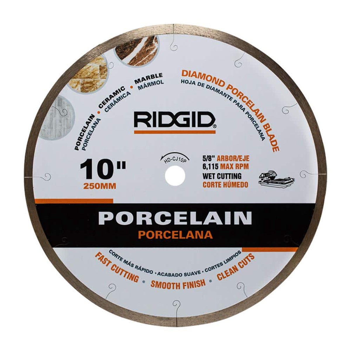 RIDGID 10 in. Premium Tile Diamond Blade, 5/8 in. Arbor, Wet Cutting
