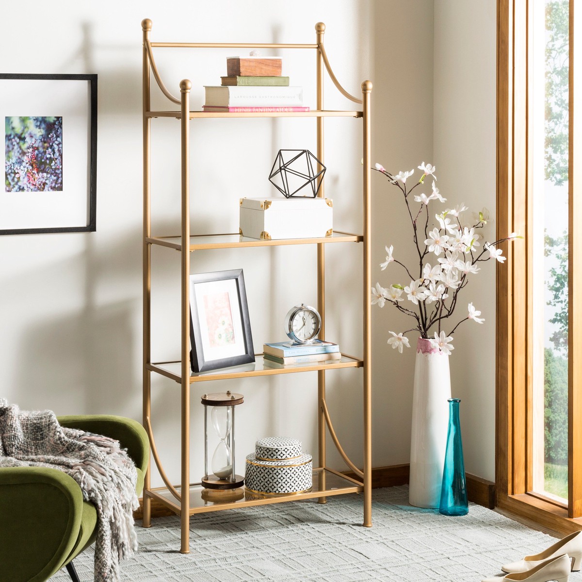 Safavieh Diana Gold Liquid/Tempered Glass Metal Etagere, 4-Shelf, 30-in W x 14-in D x 72-in H