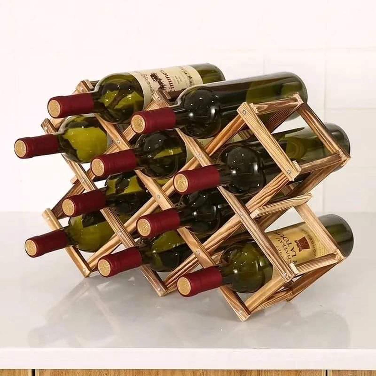 Wooden foldable 10 slot wine bottle rack gift Gha