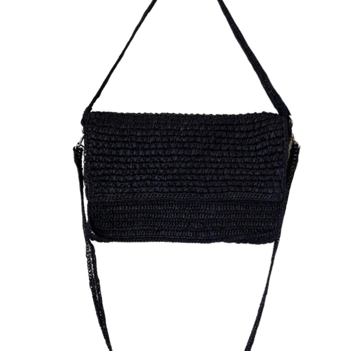 Crossbody bag in raffia Abby Natural – Black
