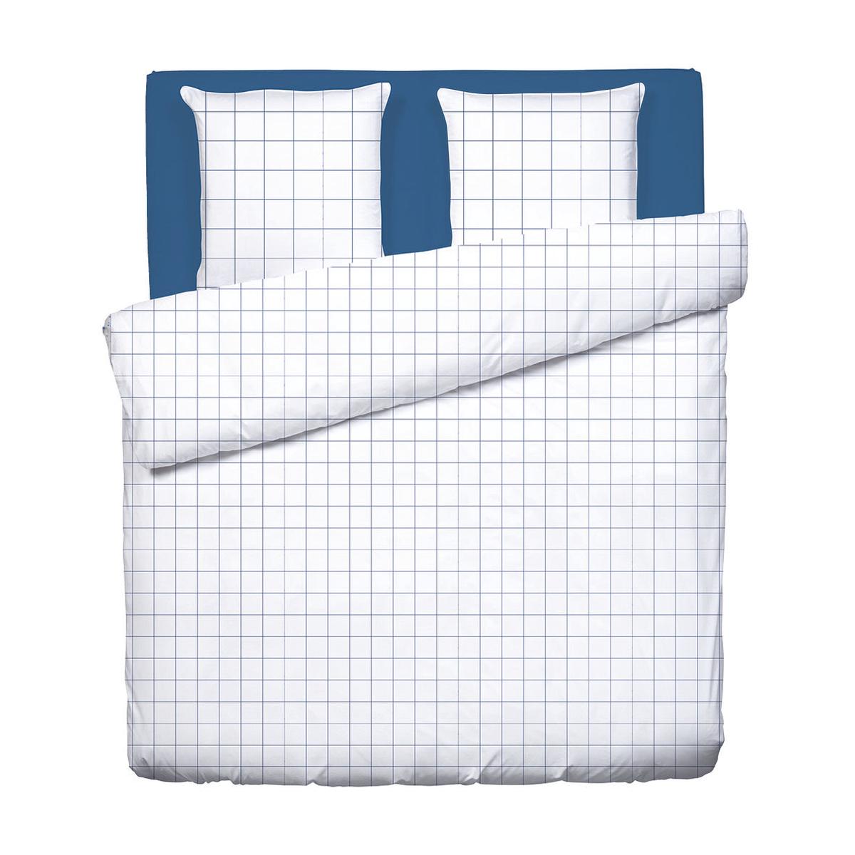 Duvet cover + pillowcase cotton satin – Simples carreaux White / Blue – 240 x 220 cm + 2 x (63 x 63 cm)