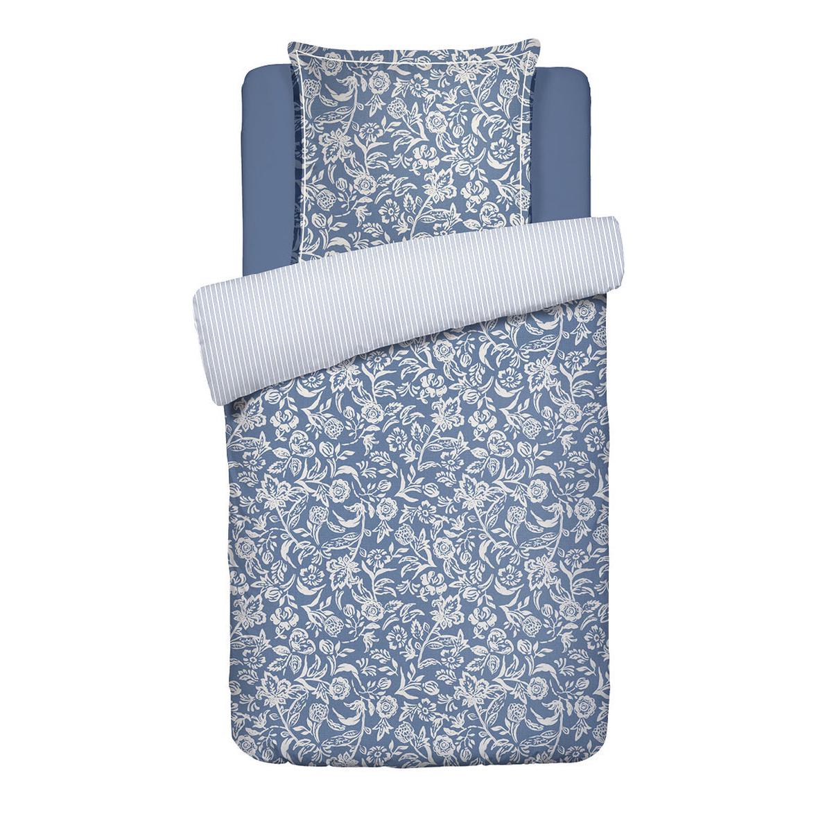Duvet cover + pillowcase(s) cotton satin – Bleu jardin Blue – 140 x 200 cm + 63 x 63 cm