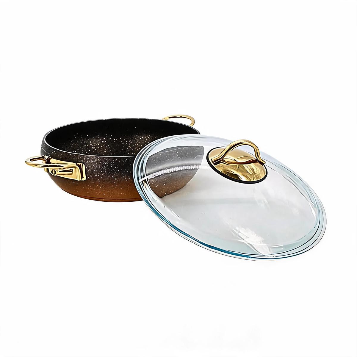 Lavonni 26CM Black-Gold Granite Low Pot Rounded