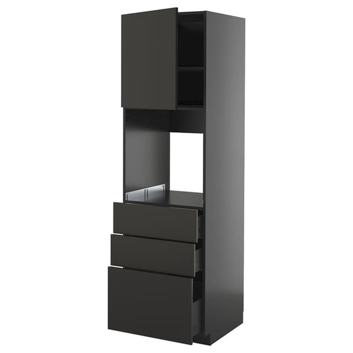 METOD / KNIVSHULT high cab f oven w door/3 drawers, black-grey/Nickebo matt anthracite, 60x60x200 cm