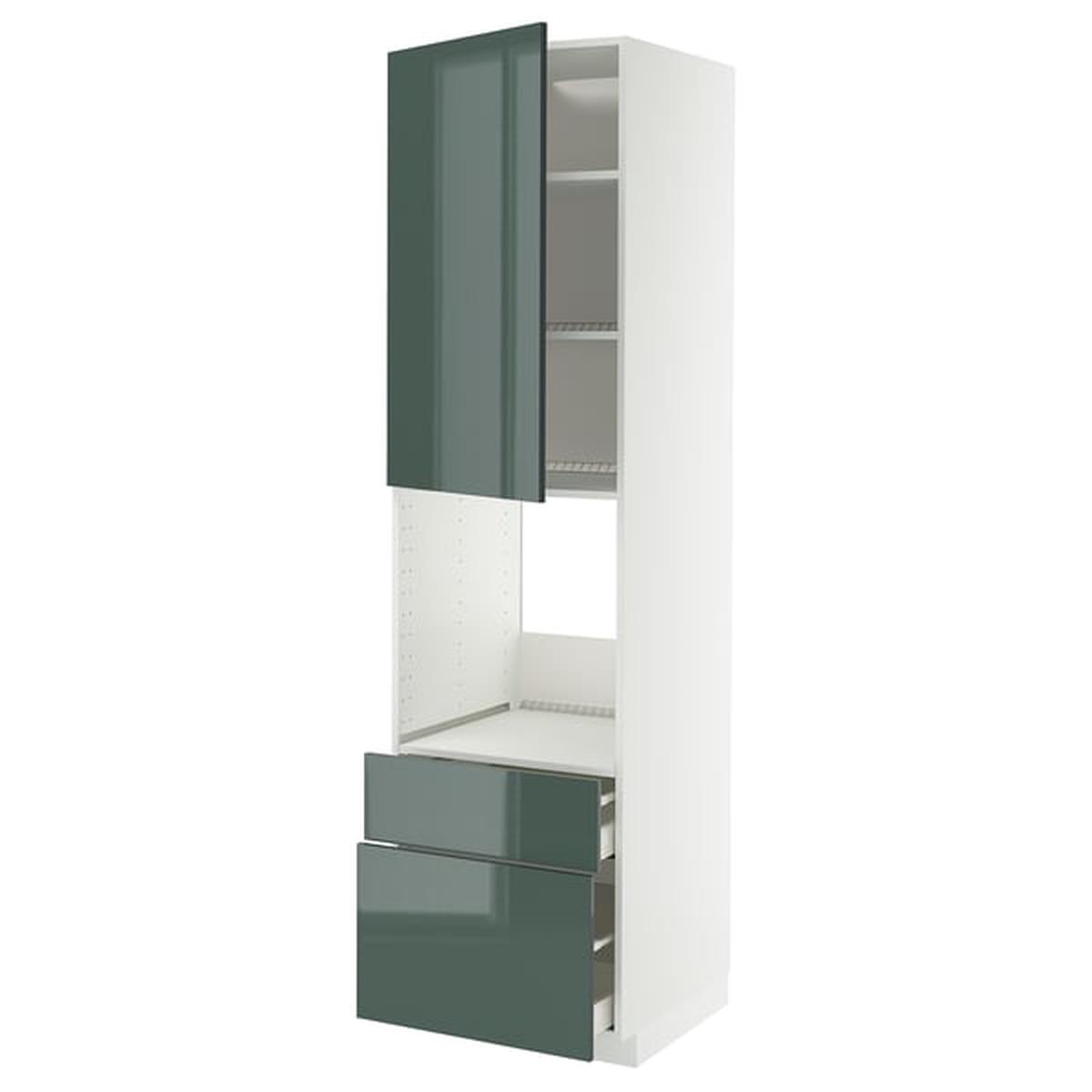 METOD / MAXIMERA high cabinet f oven+door/2 drawers, white/Kallarp high-gloss dark grey-green, 60x60x220 cm