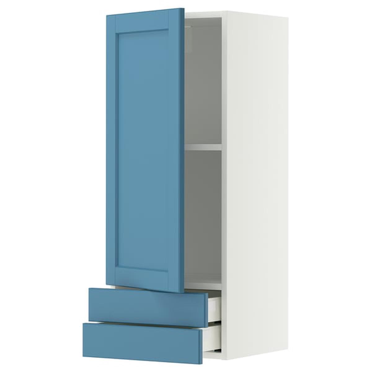 METOD / MAXIMERA wall cabinet with door/2 drawers, white/Lerhyttan blue, 40×100 cm