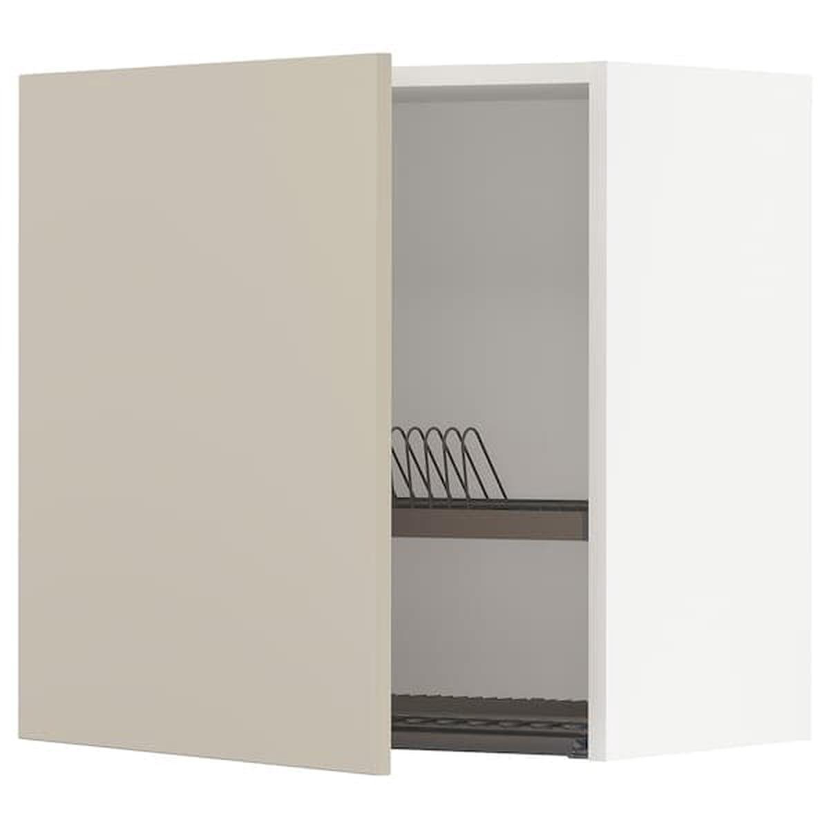 METOD wall cabinet with dish drainer, white/Havstorp beige, 60×60 cm