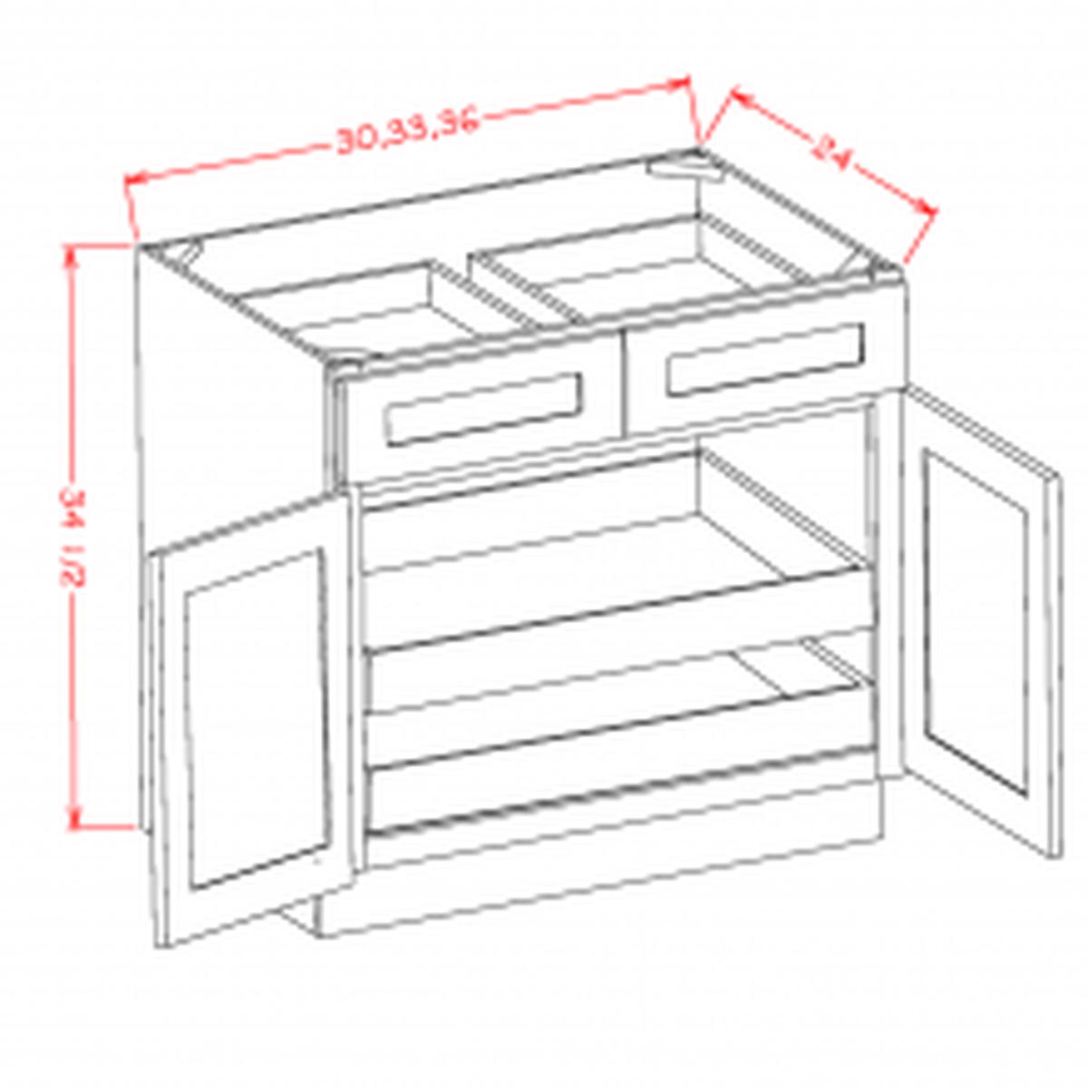 Shaker Antique White 36″ Base Cabinet w/ 2 Rollout Shelves Pre-Assembled