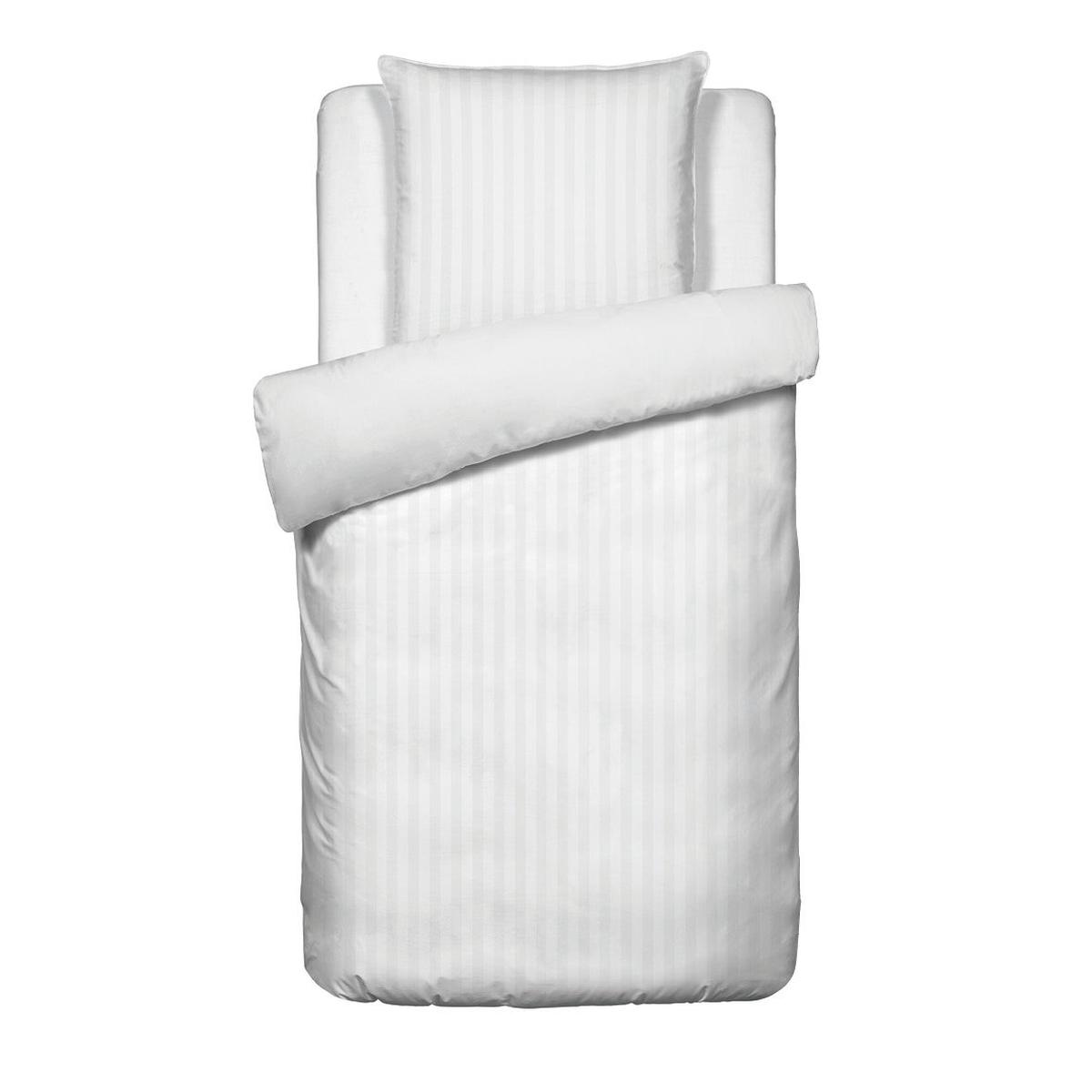 Duvet cover + pillowcase cotton satin dobby stripe woven – White – 140 x 200 cm + 63 x 63 cm