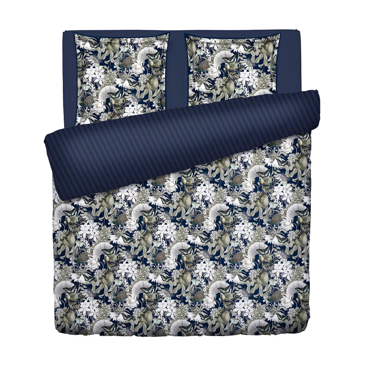 Duvet cover + pillowcase cotton satin – Jardin orn Dark blue / Green – 240 x 220 cm + 2 x (63 x 63 cm)