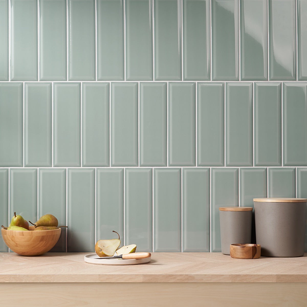 Lux Tile Rise Sage Green 4×12 Beveled Glossy Ceramic Subway Tile