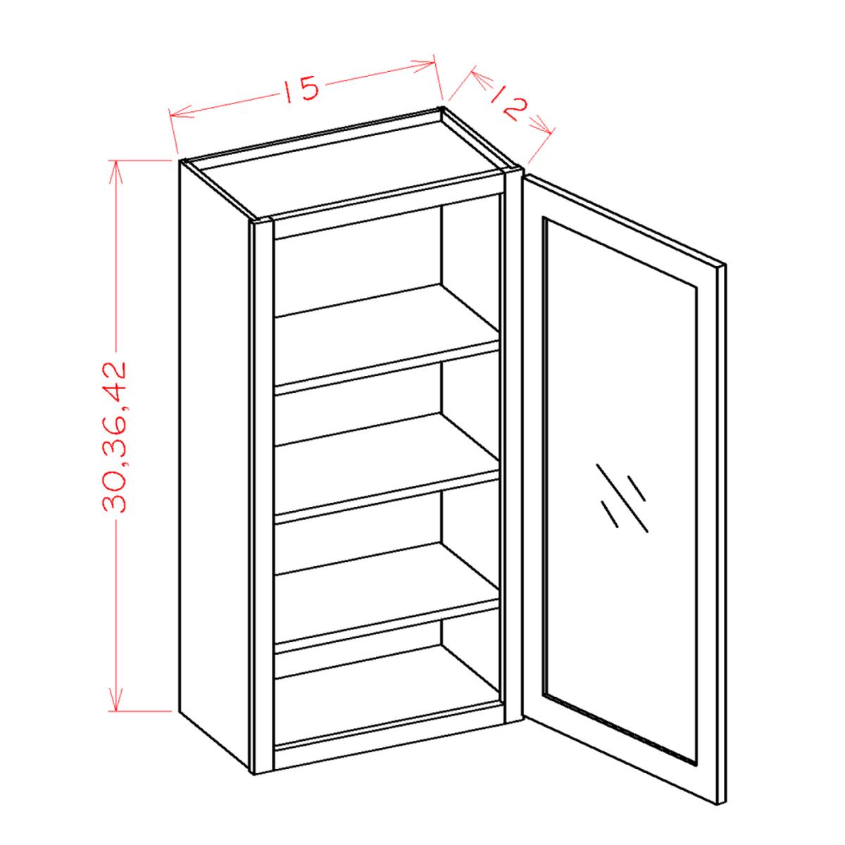 Shaker Cinder 15″ W x 42″ H Wall Glass Door Cabinet with Finished Interior Pre-Assembled – Glass not Included