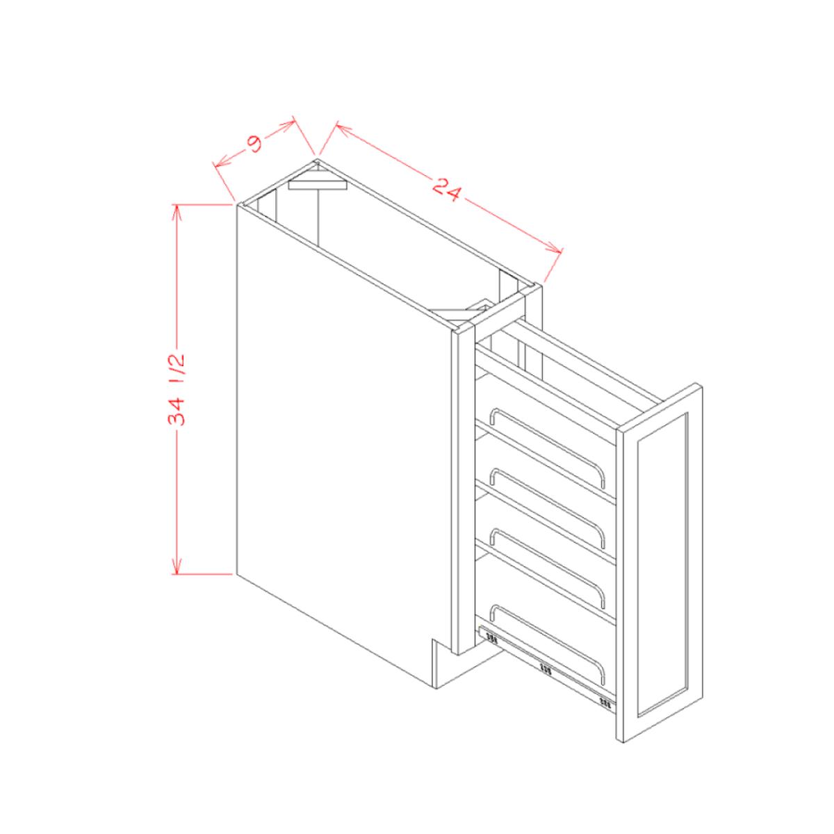 Shaker Dove 9″ Full Height Door Base Cabinet w/ Shelf Pullout