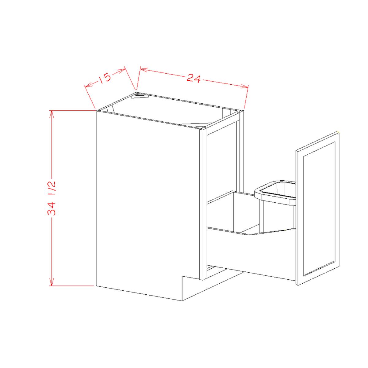 Shaker White 15″ Full Height Door Base Cabinet w/ Single Trashcan Pullout Pre-Assembled