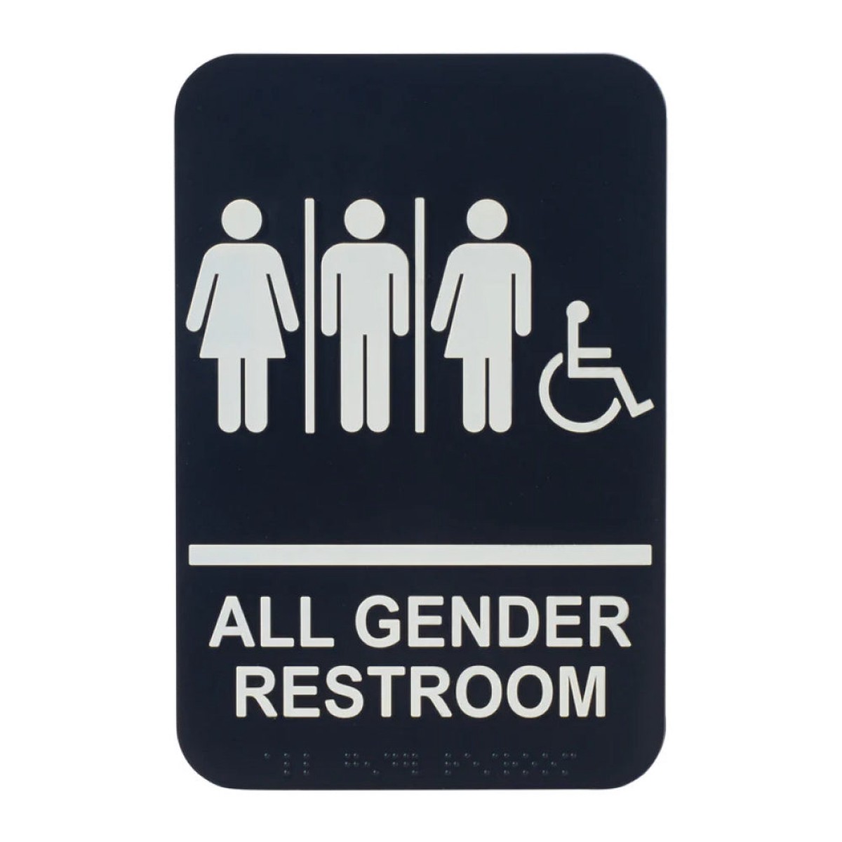 Winco SGN-608 6″ x 9″ Informational Sign with Braille – All Gender Restroom w/ Accessible