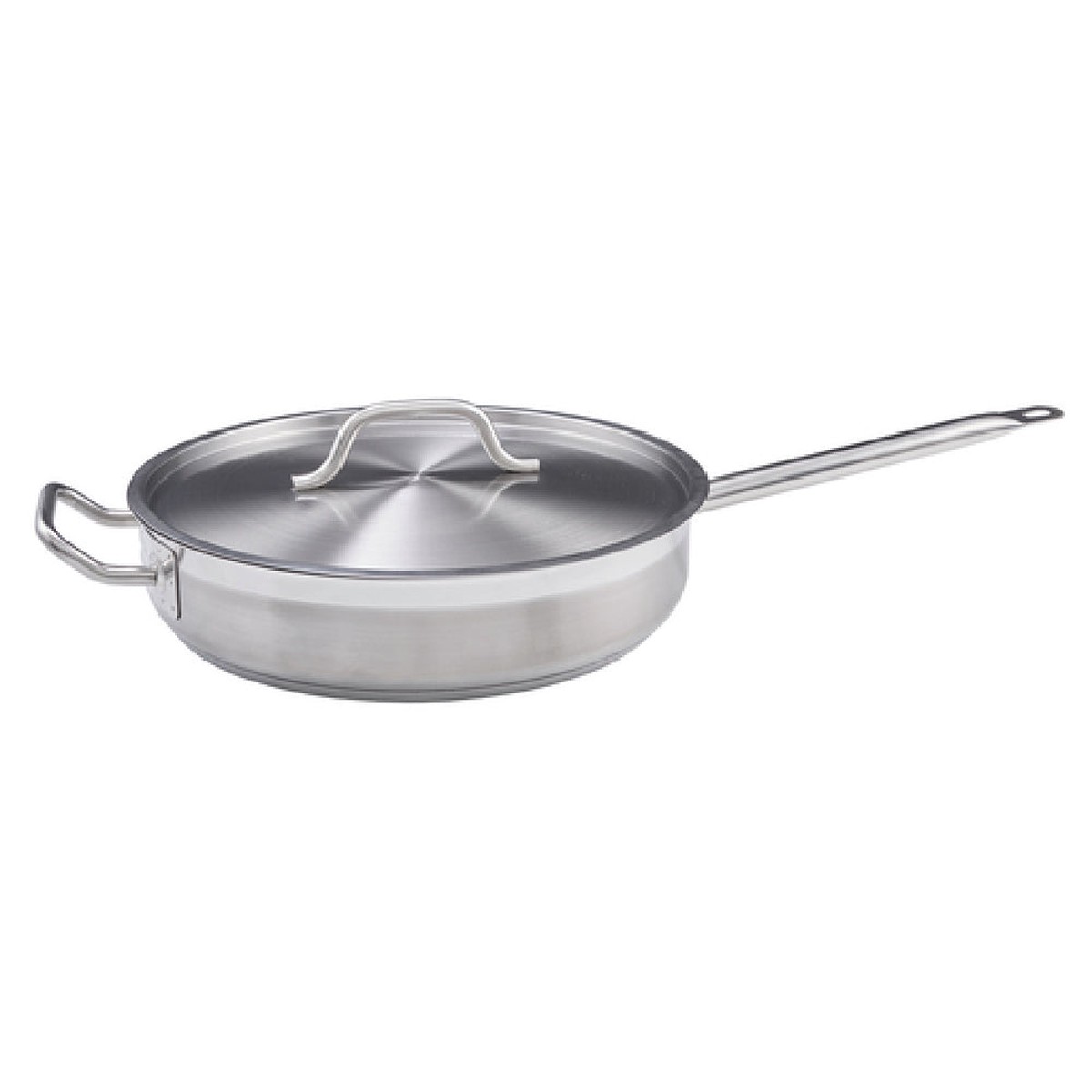Winco SSET-3 3 Quart Induction Saut Pan with Cover Riveted Handle Stainless Steel