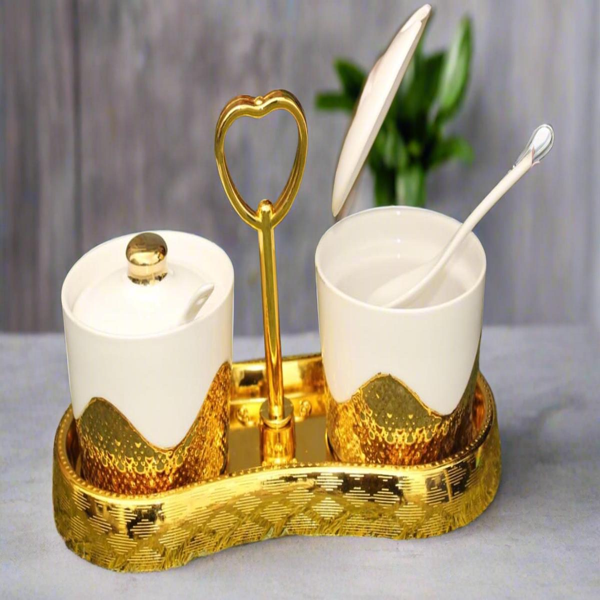 2 pcs gold glass sugar dish