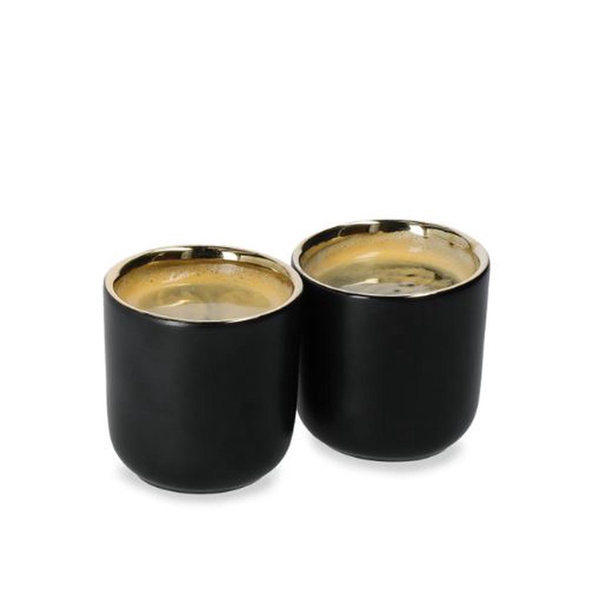 KitchenCraft La Cafetire Double Insulated Espresso Cups, Black / Gold, 70ml, 2-Cup Set
