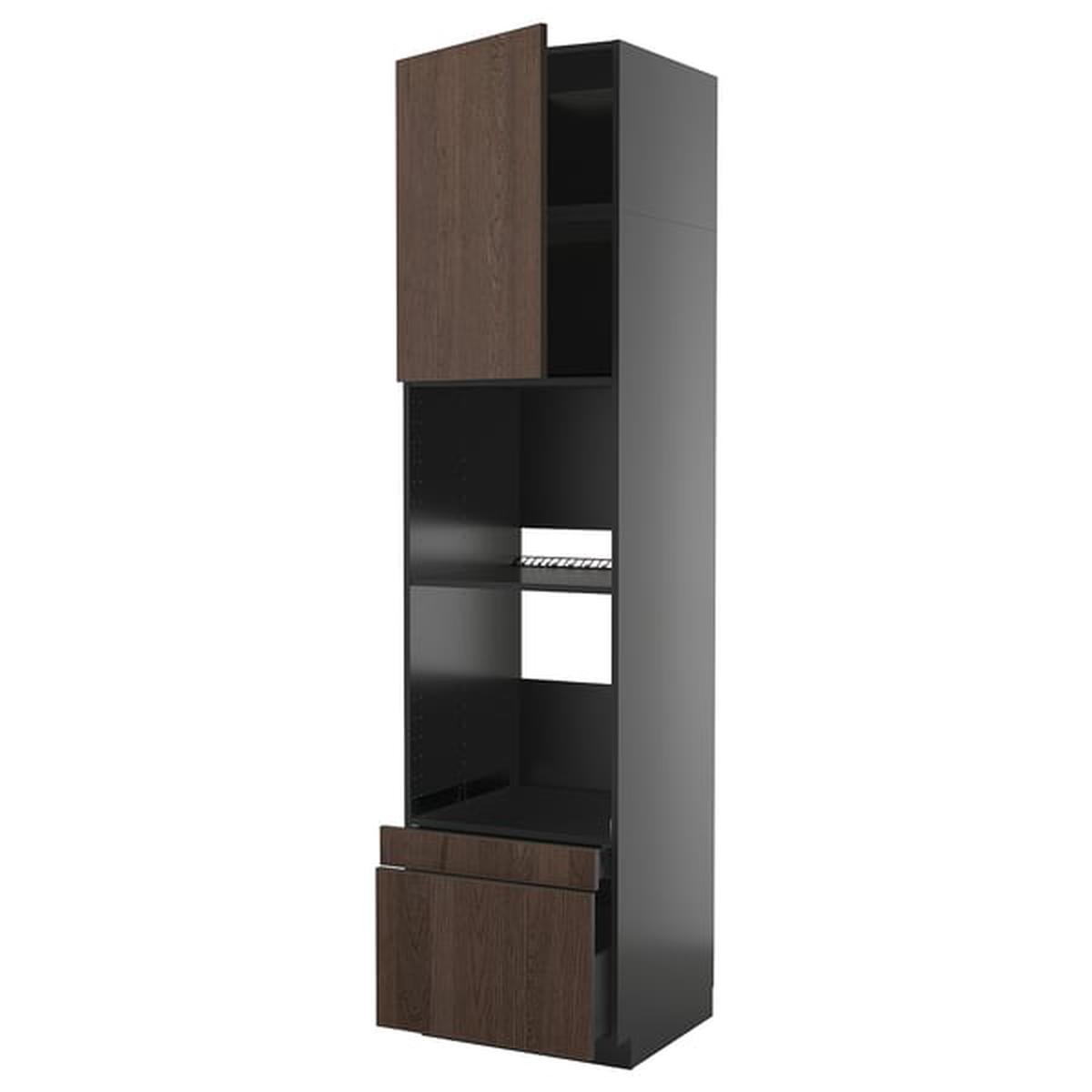 METOD / KNIVSHULT hi cab f ov/combi ov w dr/2 drwrs, black-grey/Sinarp brown, 60x60x240 cm