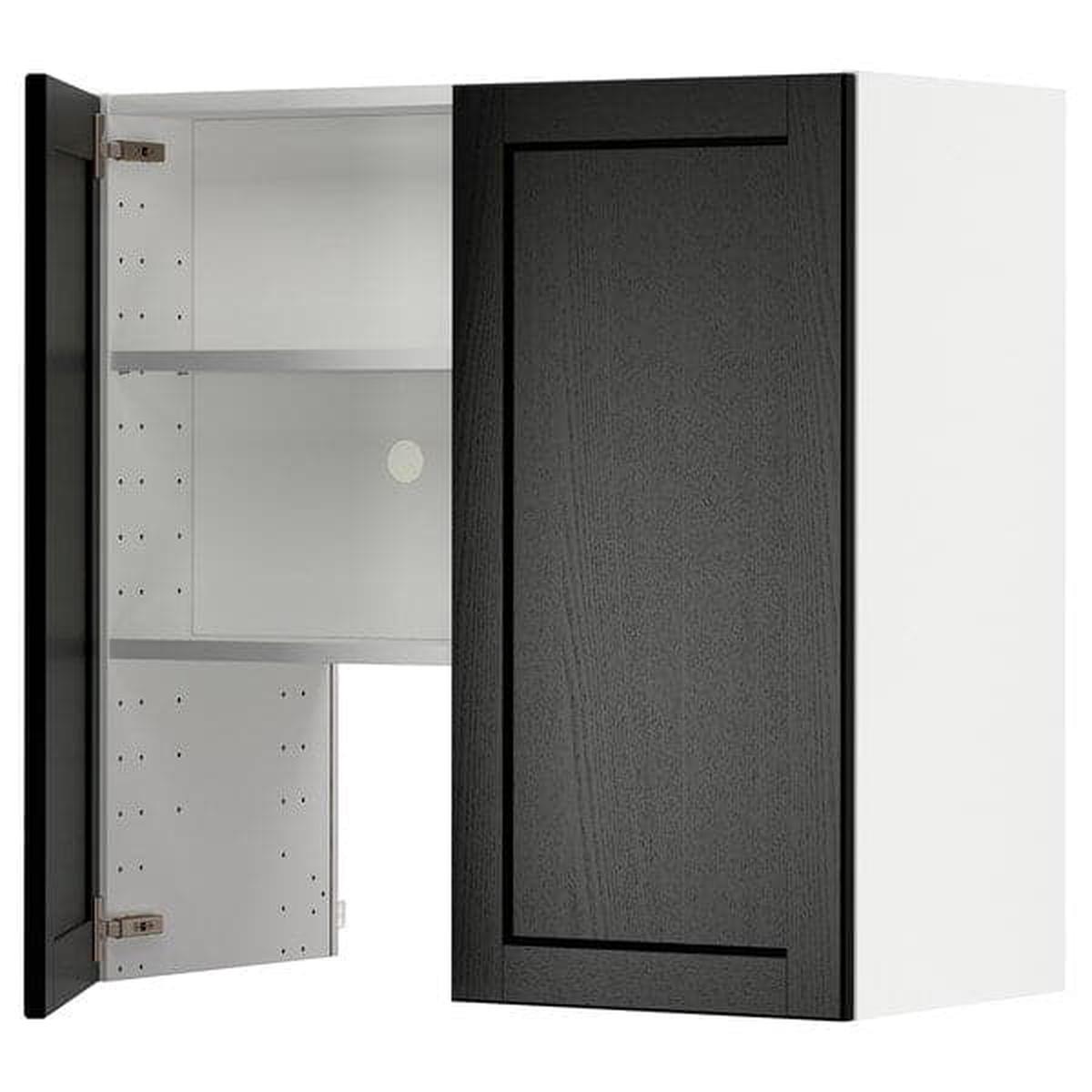METOD wall cb f extr hood w shlf/door, white/Lerhyttan black stained, 80×80 cm