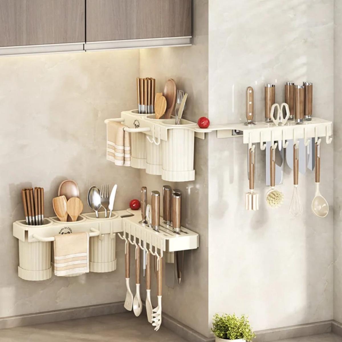 Multifunctional wall mounted cutlery storage rack