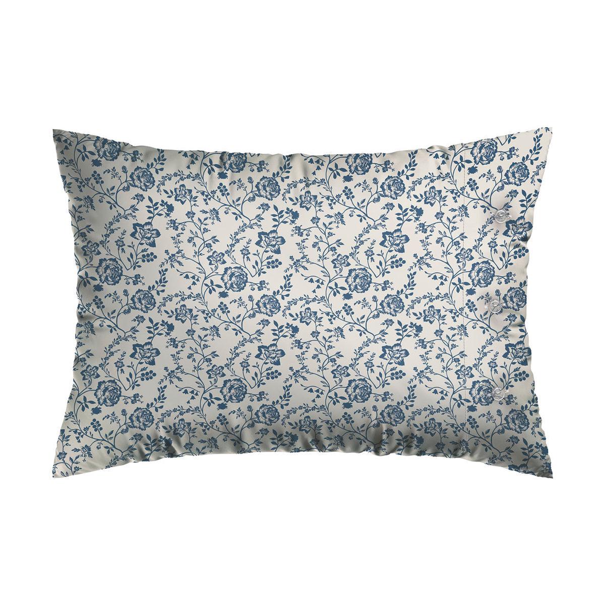 Pillowcase percale cotton flowers – Blue – 50 x 80 cm