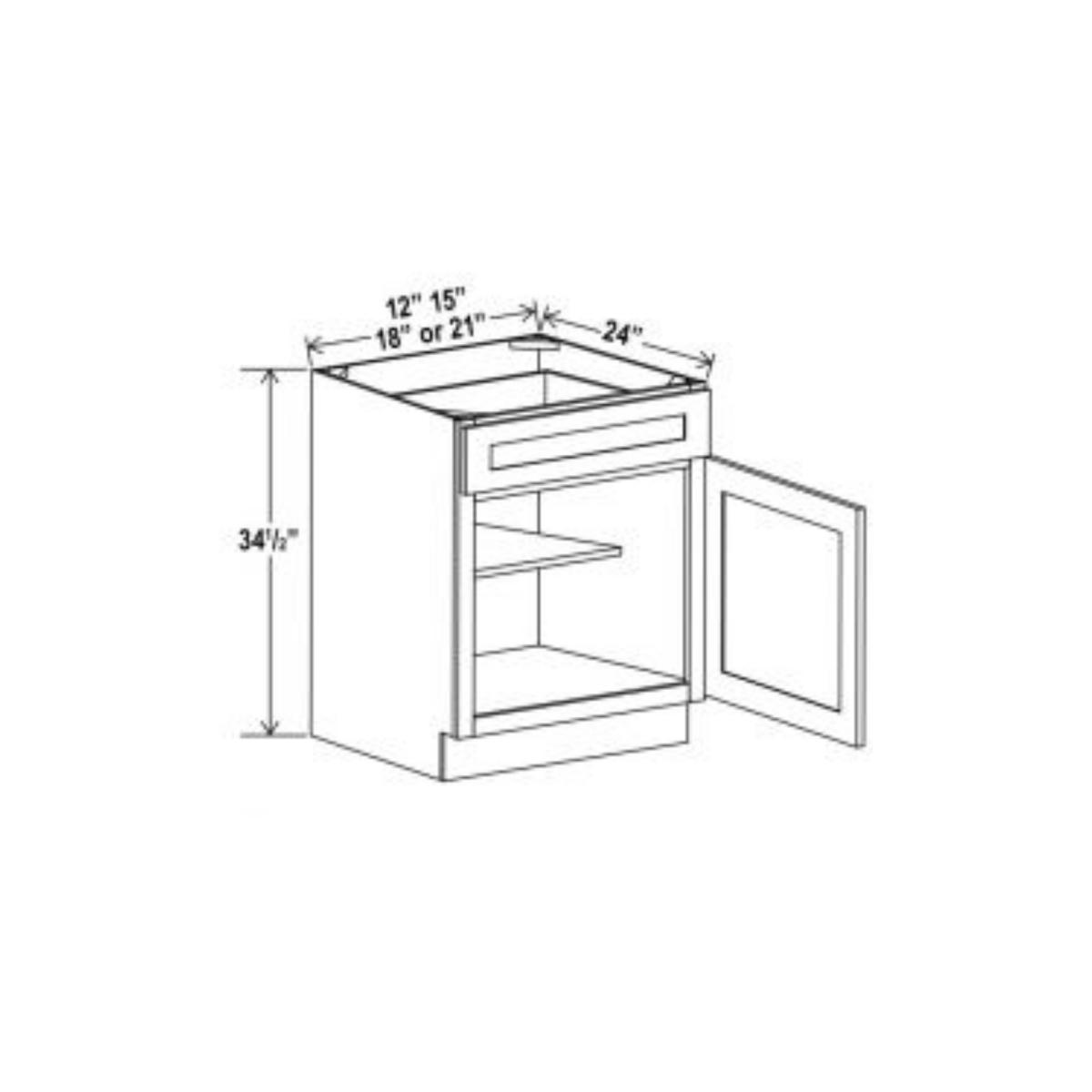 Shaker Aberdeen Green Base Cabinet – 15″W x 34-1/2″H x 24″D – 1D, 1Drw, 1S