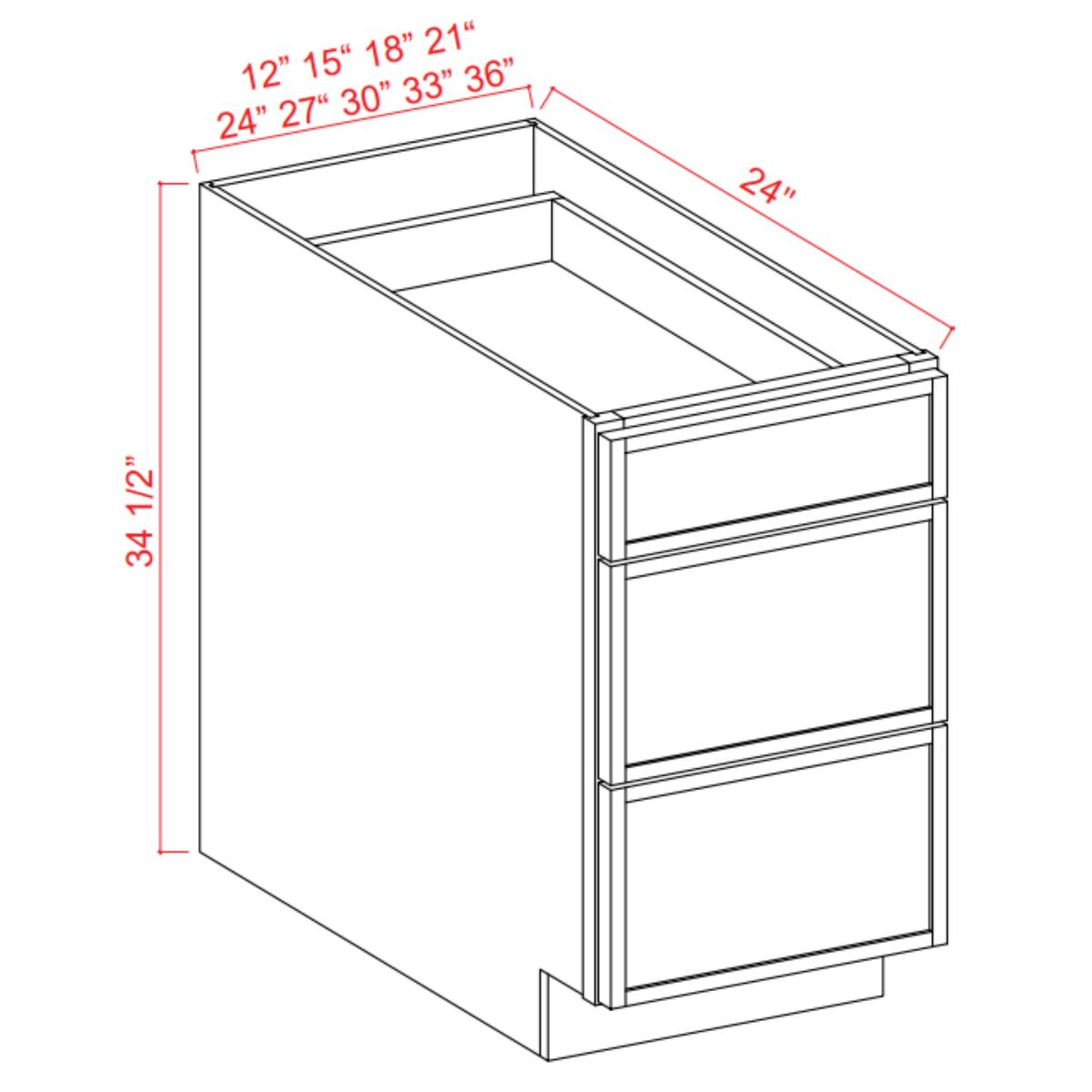 Slim Shaker White Dove Drawer Base Cabinet – 12″W x 34-1/2″H x 24″D – 3DRW Pre-Assembled