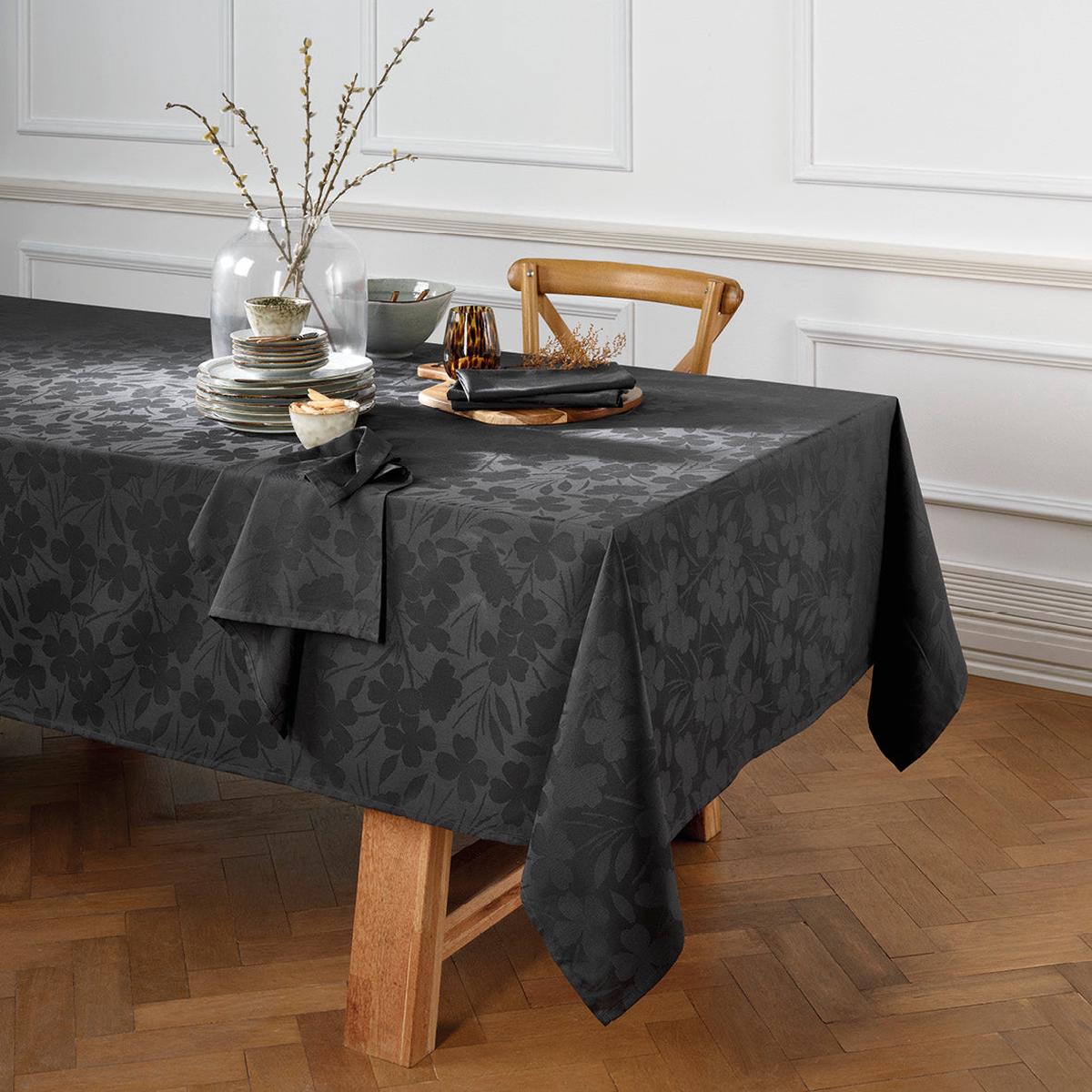Tablecloth – Jacquard woven – Cresson de Fontaine dark grey