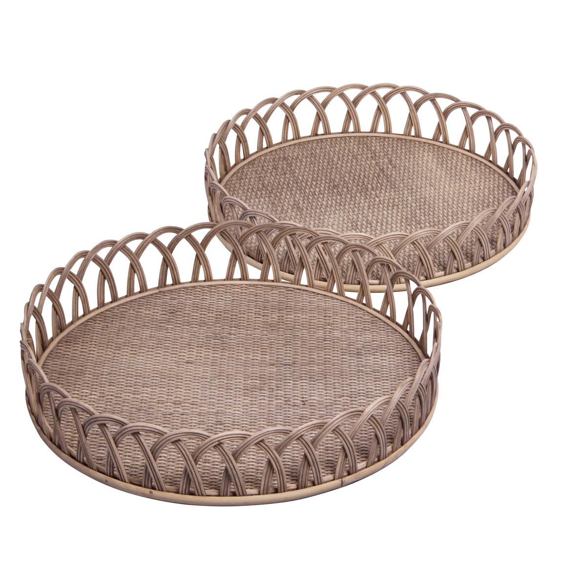 Wd. Woven Rattan Trays S/2