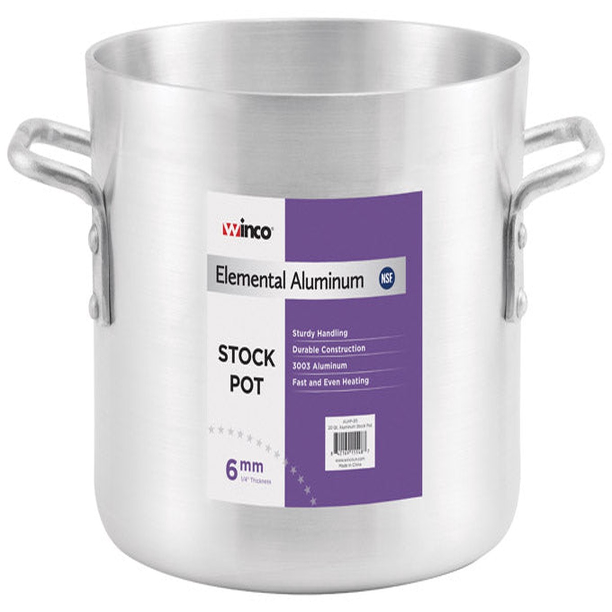 Winco ALHP-32 Elemental Stock Pot, 32 qt., 14-1/8″ x 13″, 6mm, 3003 Aluminum, NSF