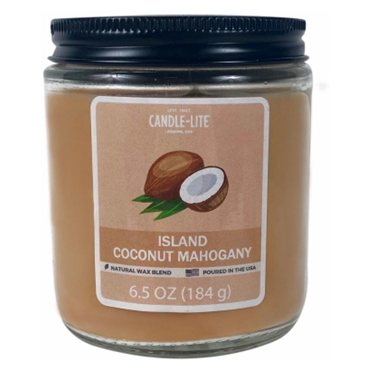 Candle Lite Jar Candle With Top Lid 6.5Oz Island Coconut Mahogany Scent-Brown