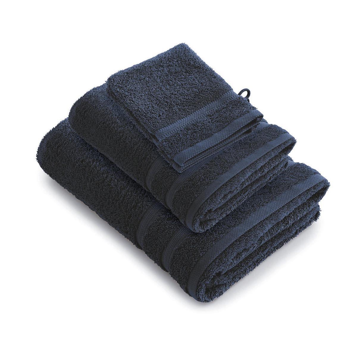 Complete bath linen set combed cotton – Vague – 50 x 100 cm + 70 x 140 cm + 2 x (15 x 21 cm) – Navy blue