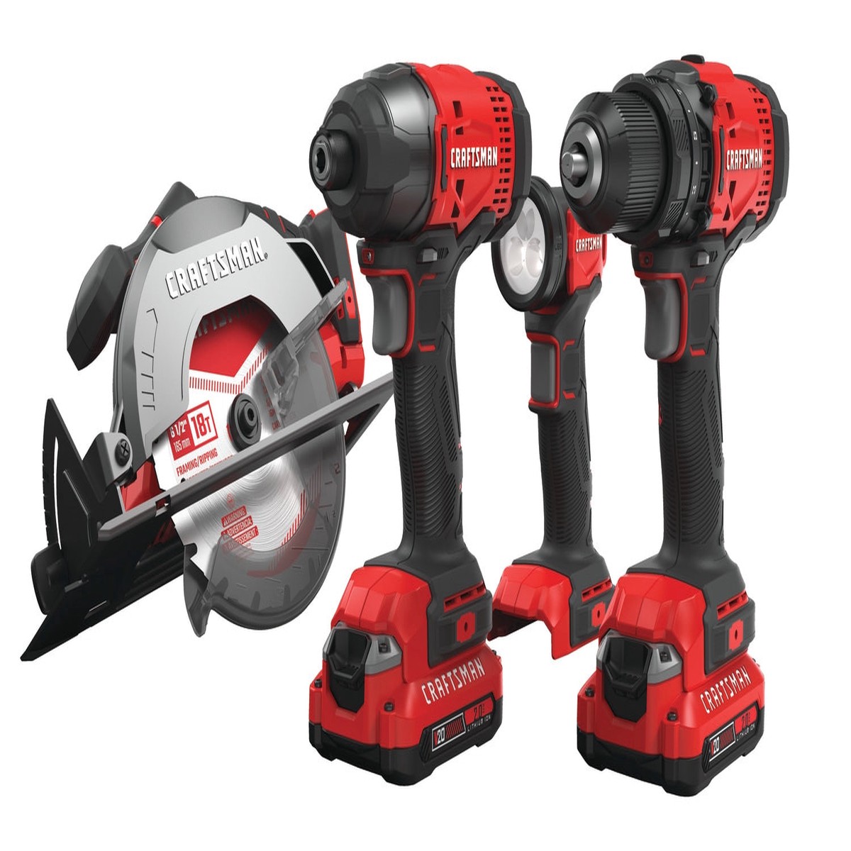 CRAFTSMAN V20 4-Tool 20-Volt Max Power Tool Combo Kit with Drill/Driver, Impact Driver, 6-1/2-in Circular Saw and LED Work Light (Charger and 2 Batteries Included)