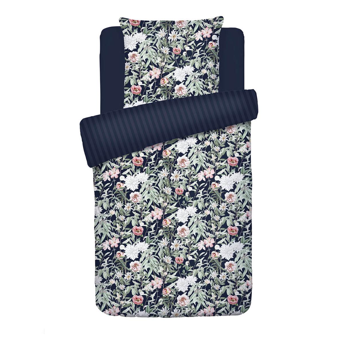 Duvet cover + pillowcase(s) cotton satin – Bouquet de nuit dark blue – 140 x 200 cm + 63 x 63 cm