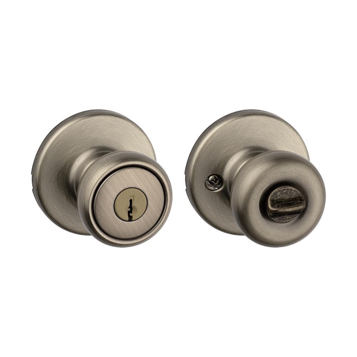 Kwikset Tylo Antique Brass Keyed Entry Door Knob with Microban Antimicrobial Technology