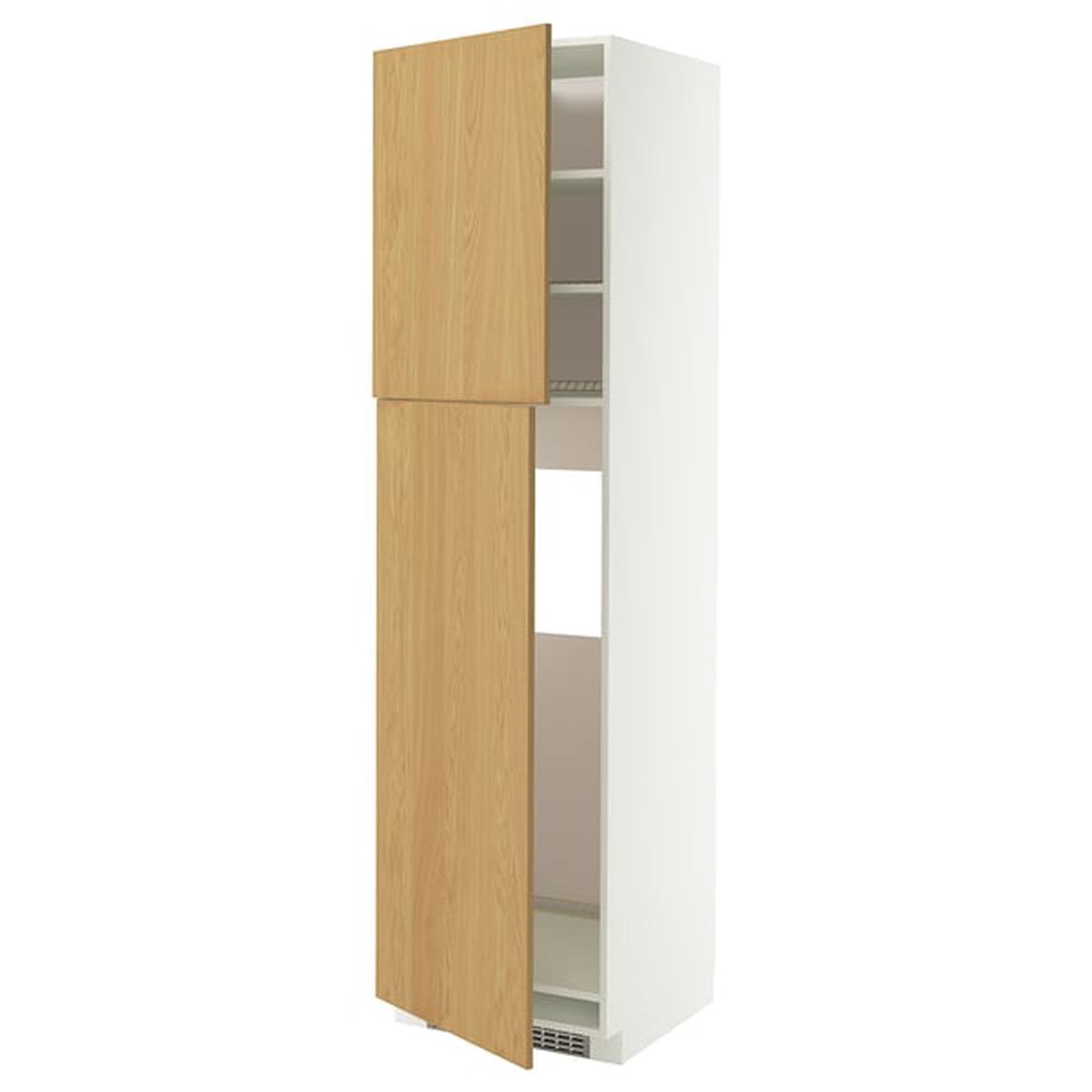METOD high cabinet for fridge w 2 doors, white/Sinarp oak veneer, 60x60x220 cm