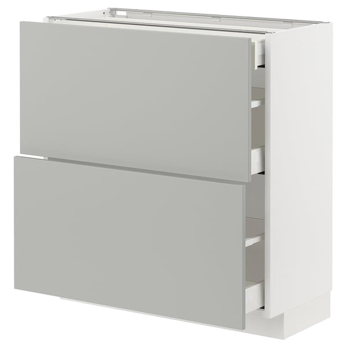 METOD / MAXIMERA base cab with 2 fronts/3 drawers, white/Havstorp light grey, 80×37 cm