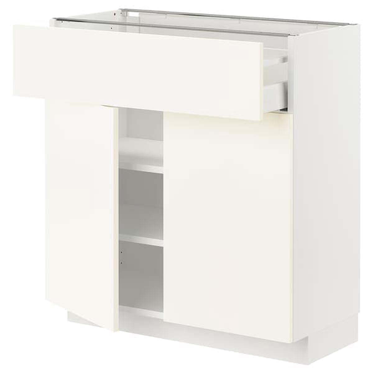 METOD / MAXIMERA base cabinet with drawer/2 doors, white/Vallstena white, 80×37 cm