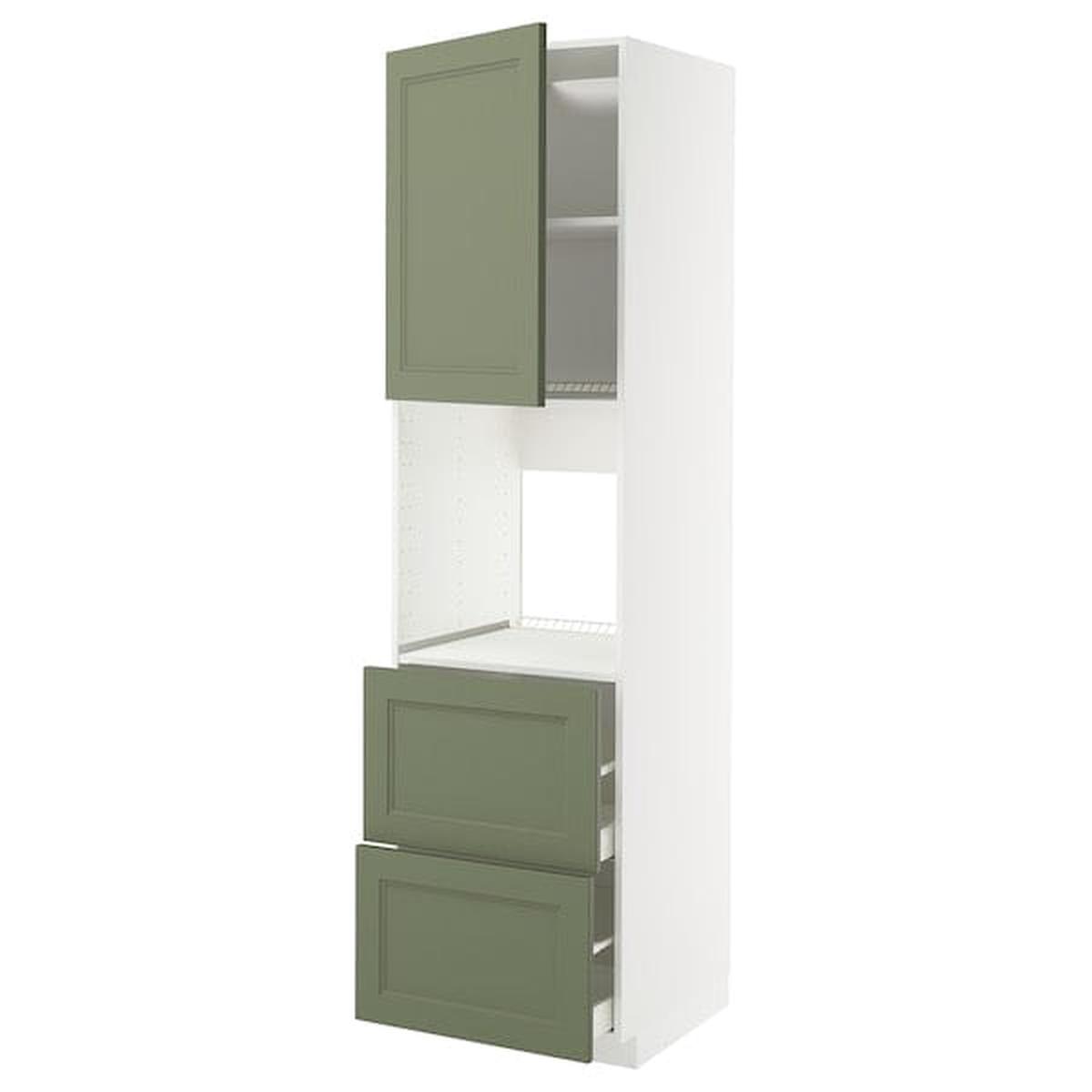 METOD / MAXIMERA hi cab f ov w dr/2 frnts/2 hi drwrs, white/Axstad grey-green, 60x60x220 cm