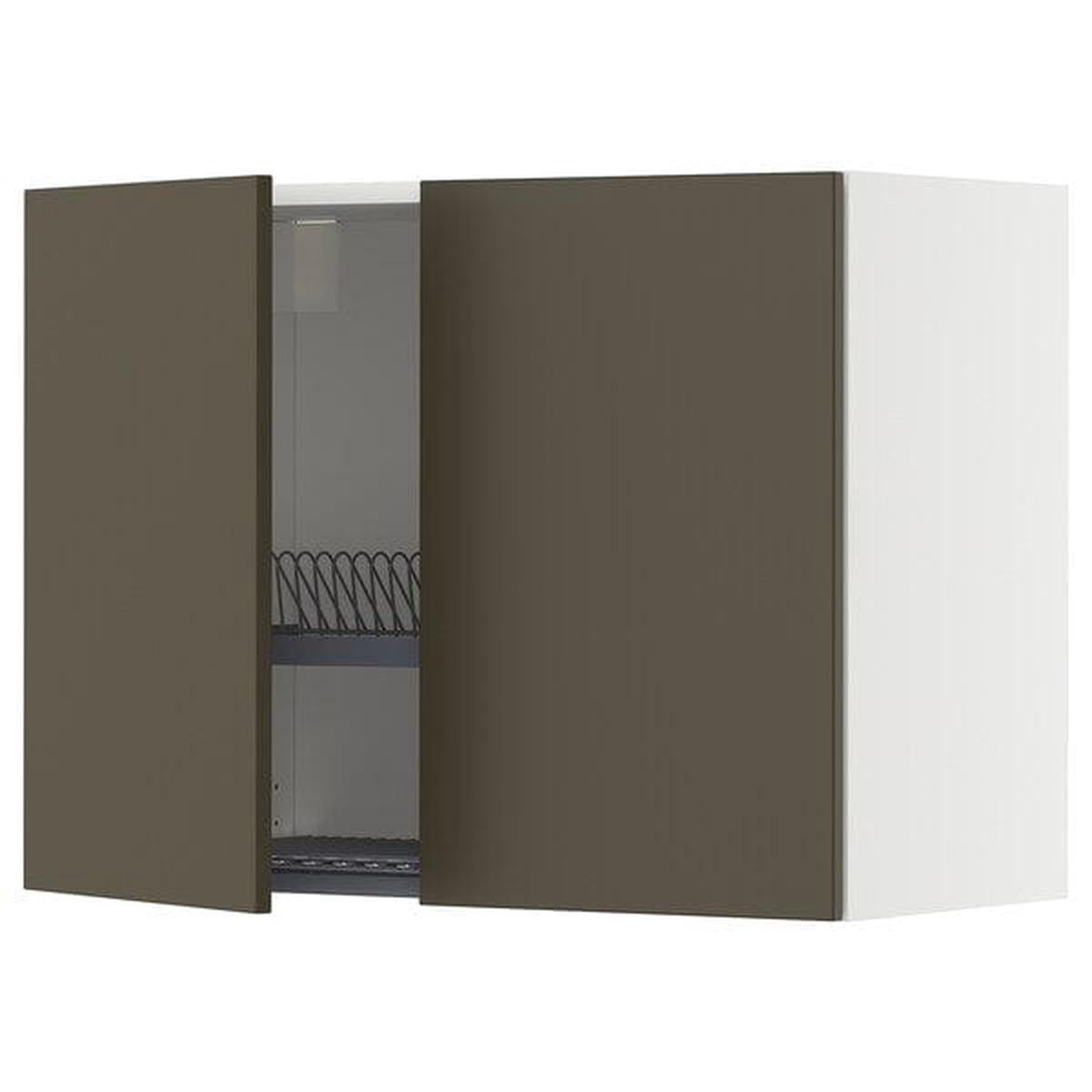 METOD wall cabinet w dish drainer/2 doors, white/Havstorp brown-beige, 80×60 cm