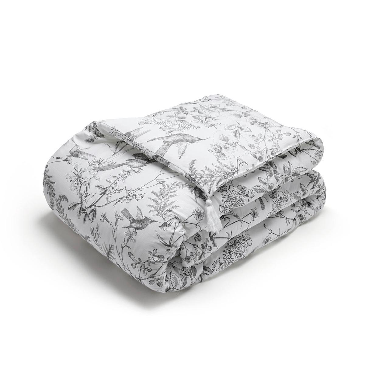 Quilt with tassels Colibri botanique Black grey – 140 x 200 cm